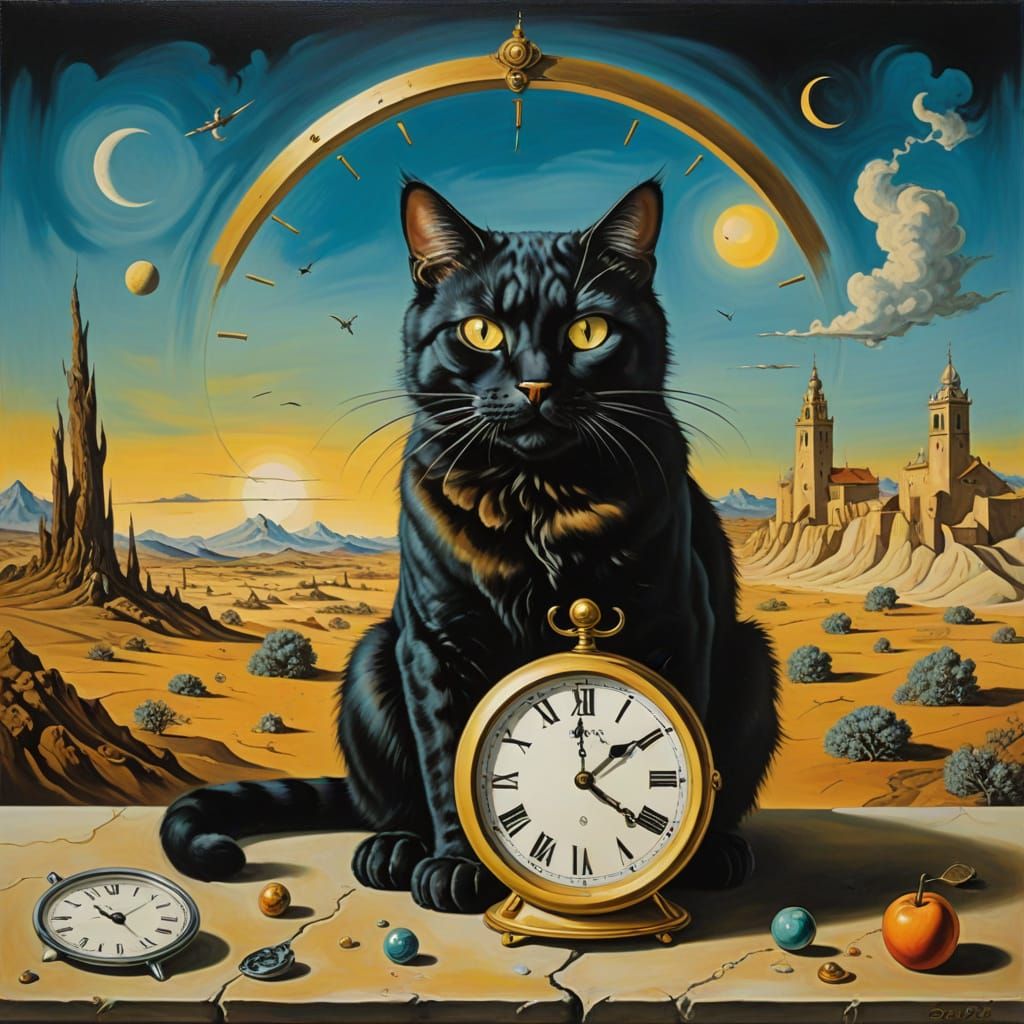 Surreal Cat Lost in Time and Space