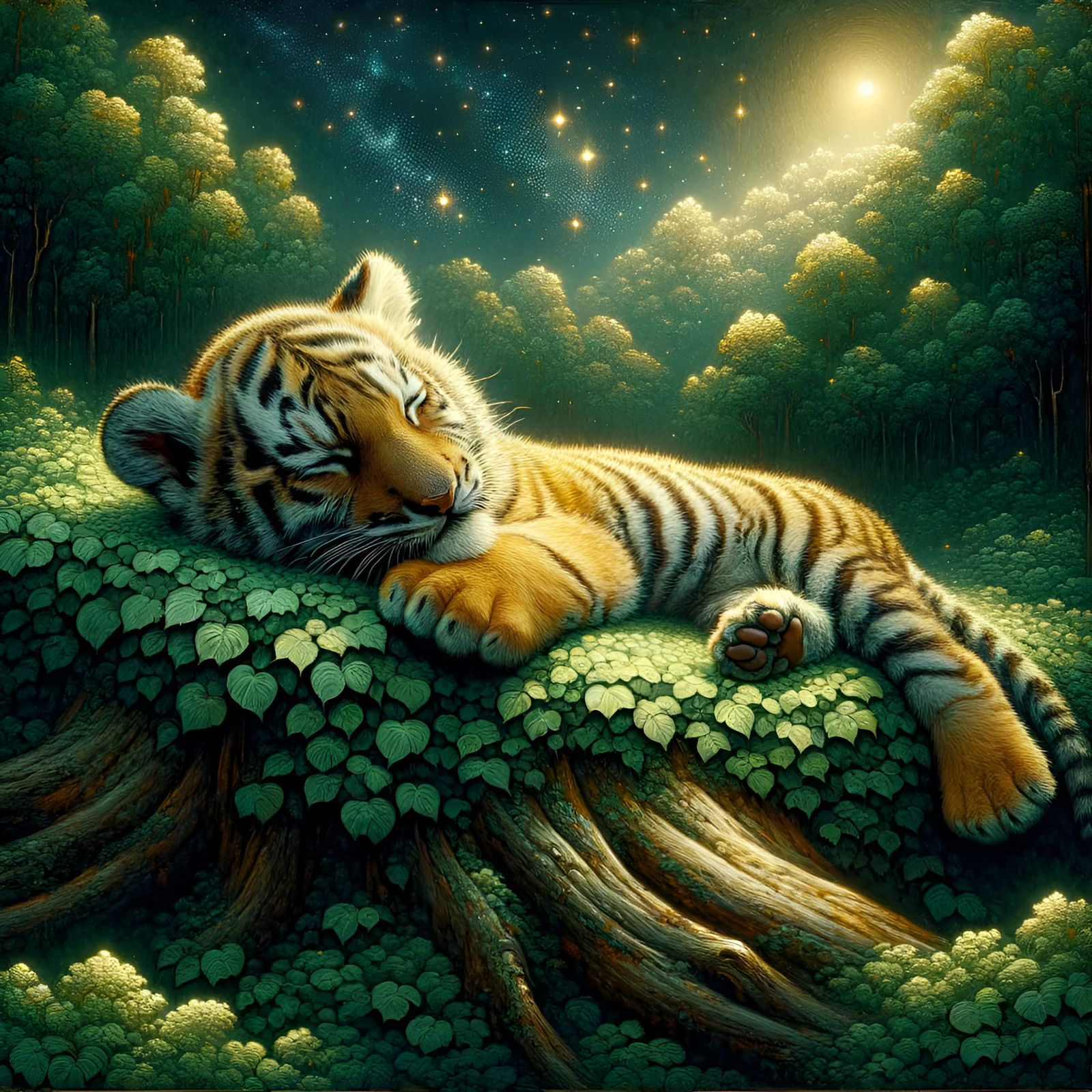 Baby Tiger Sleeping in Safari