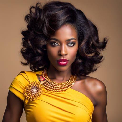 African Woman with Mirror and Fan, Detailed Matte Painting