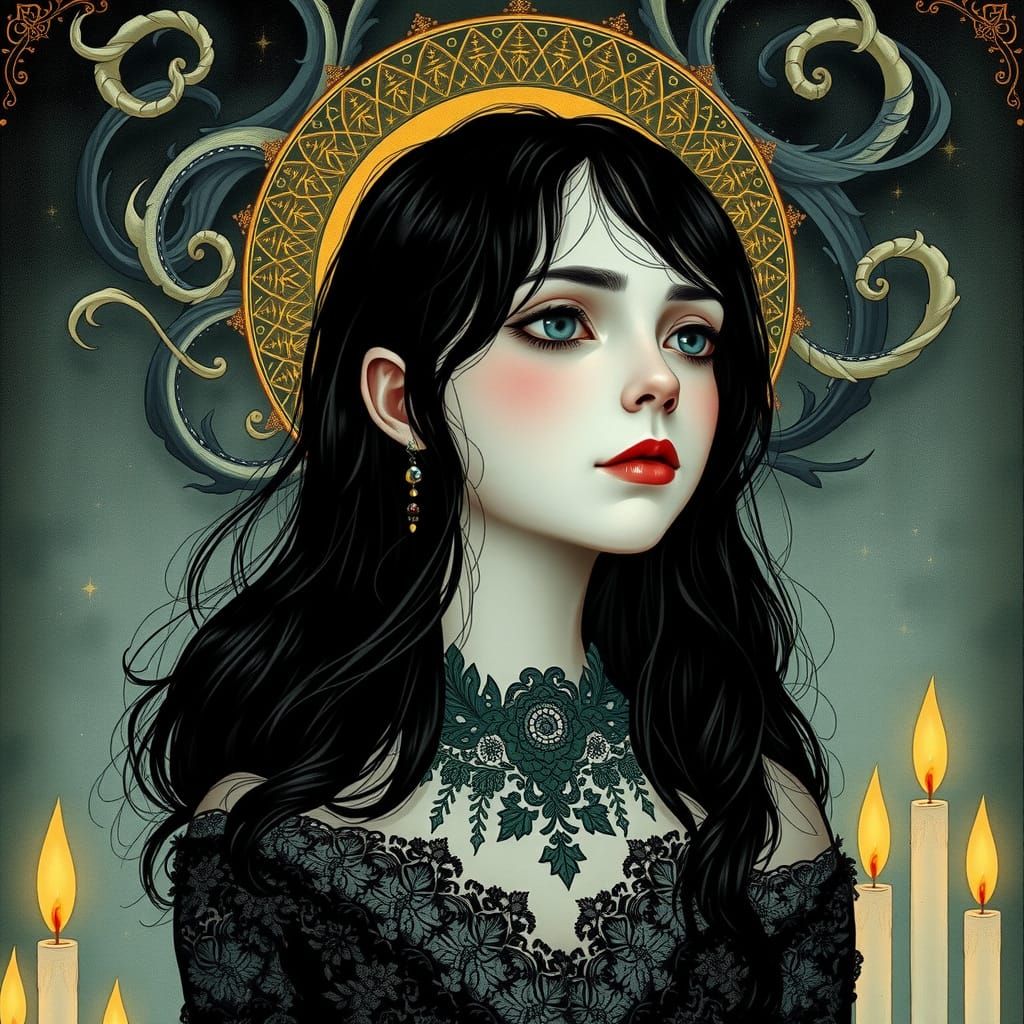 Ethereal Dreamscape Goddess in Victorian Lace and Candleligh...