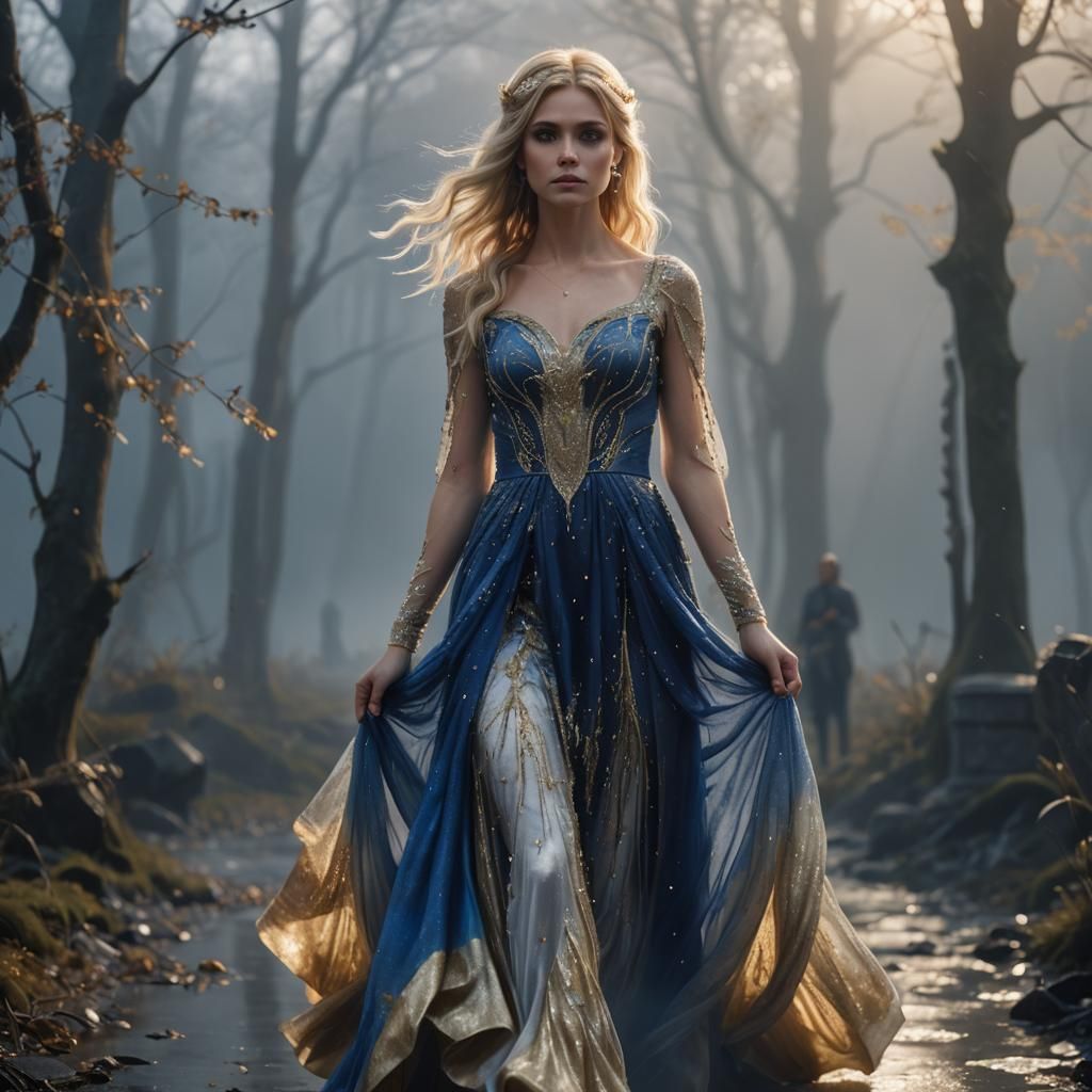 Pixie Girl in Blue Silk Dress: Fantasy Art