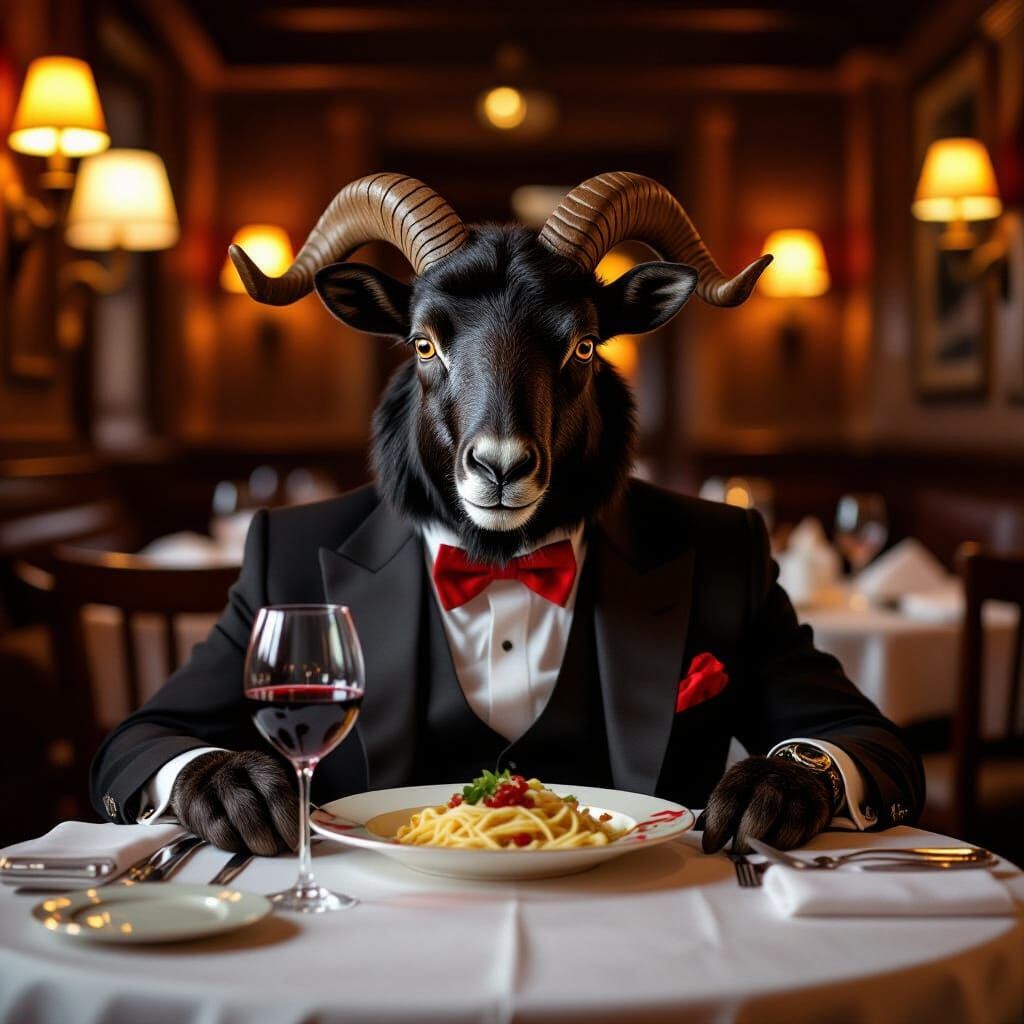 Elegant Tapir in Suit Enjoys Dinner in Warm Light