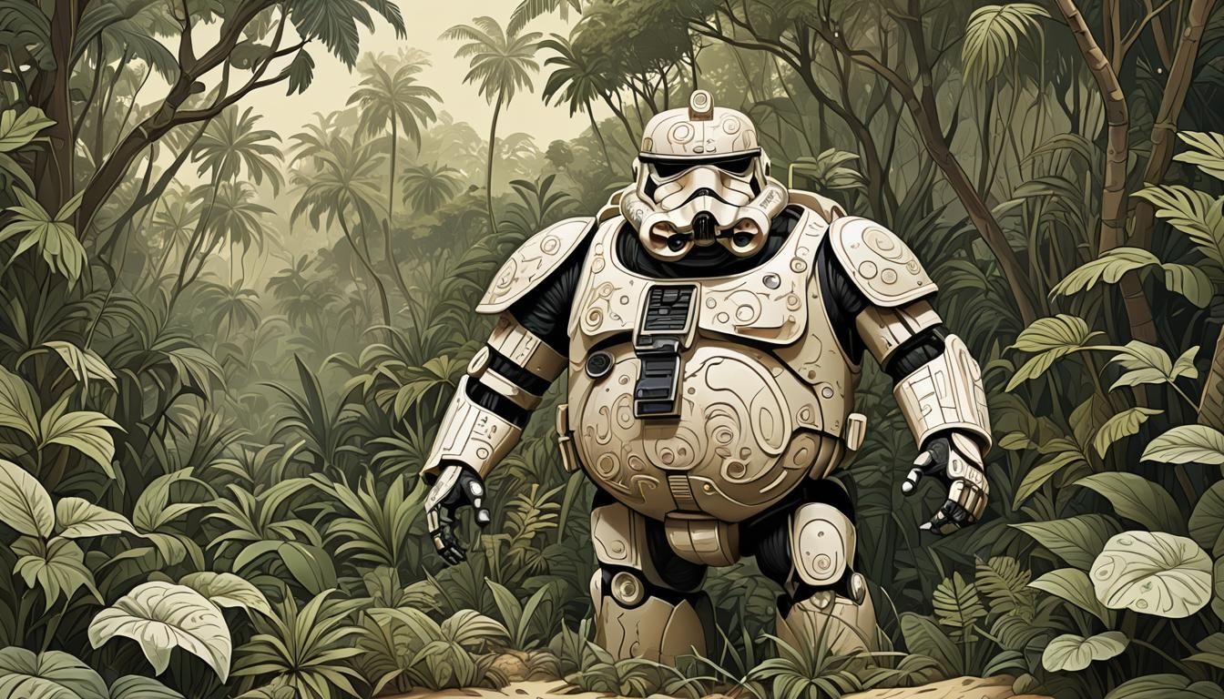 Obese Sand Trooper in Jungle with Abstract Elements