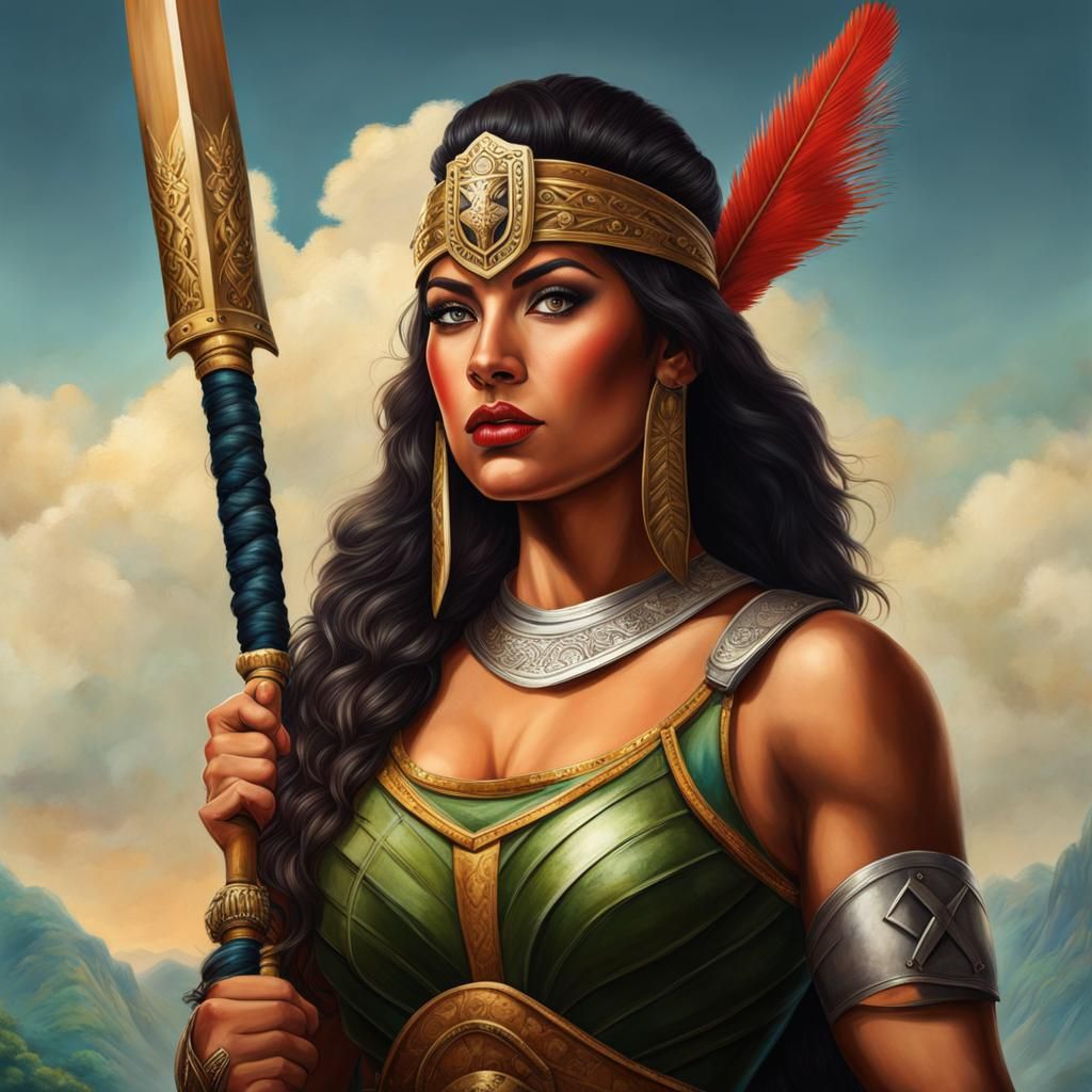Hyperrealistic Amazon Warrior Woman Portrait