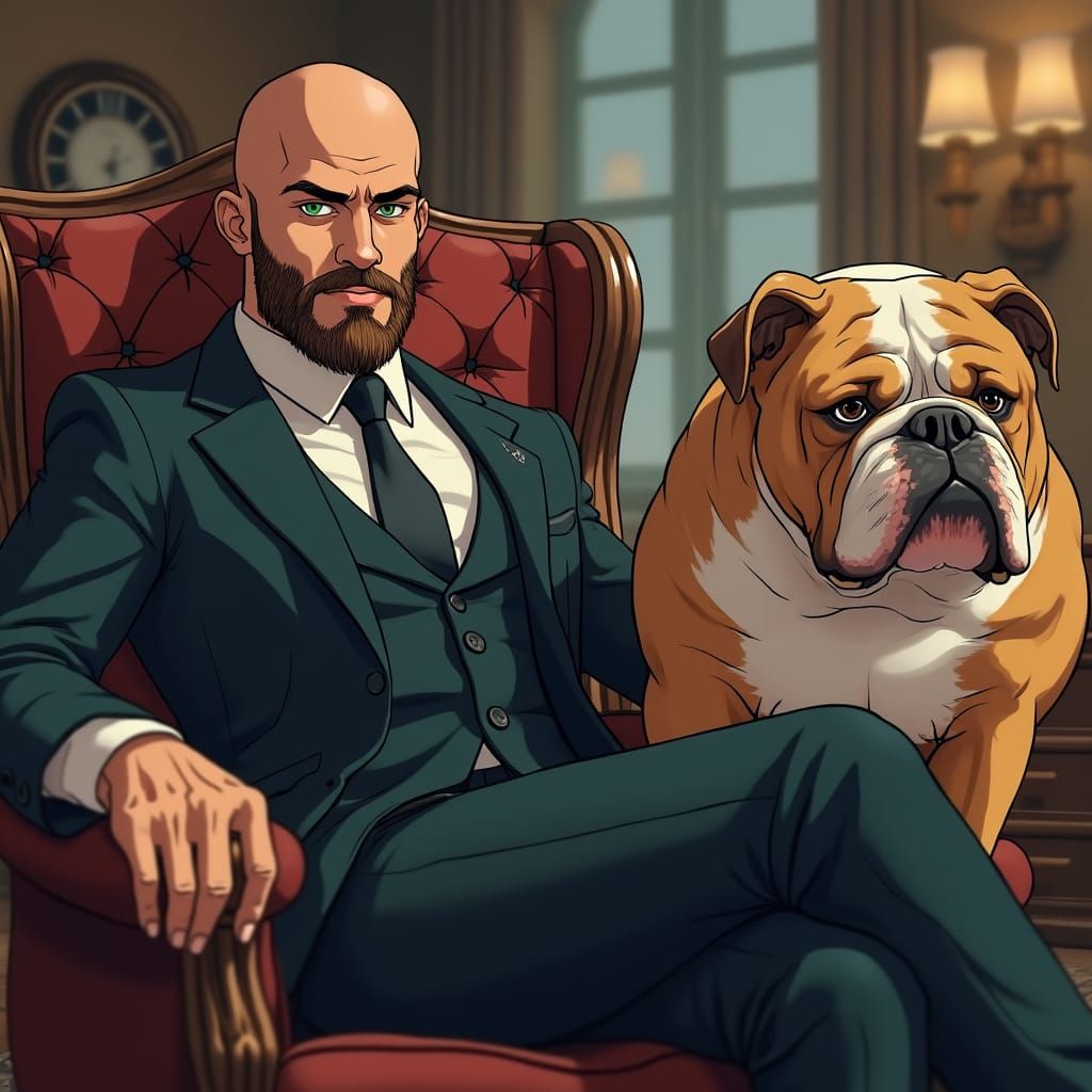 Lawyer and Bulldog in Manga Art Style