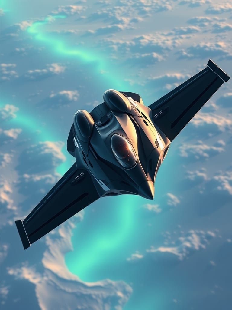 Futuristic Morphing-Wing Jet in Flight, Pixar Style