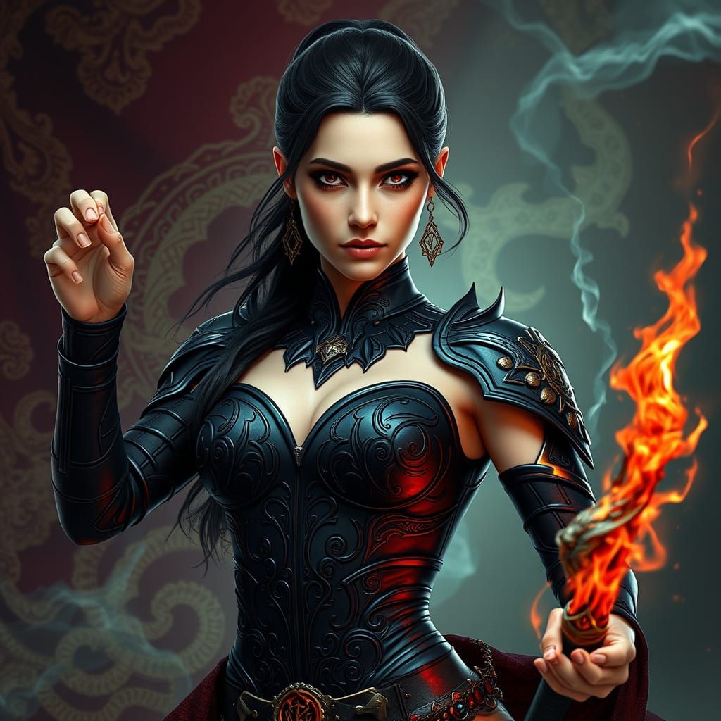 Mystical Dragonborn Warlock in Intricate Leather Armor