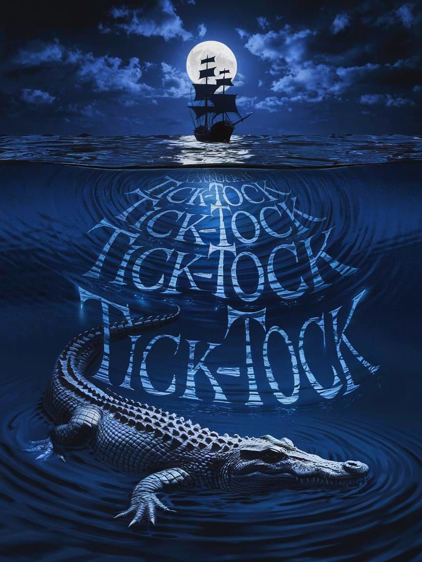 Pirate Galleon and Crocodile in Moonlit Waters