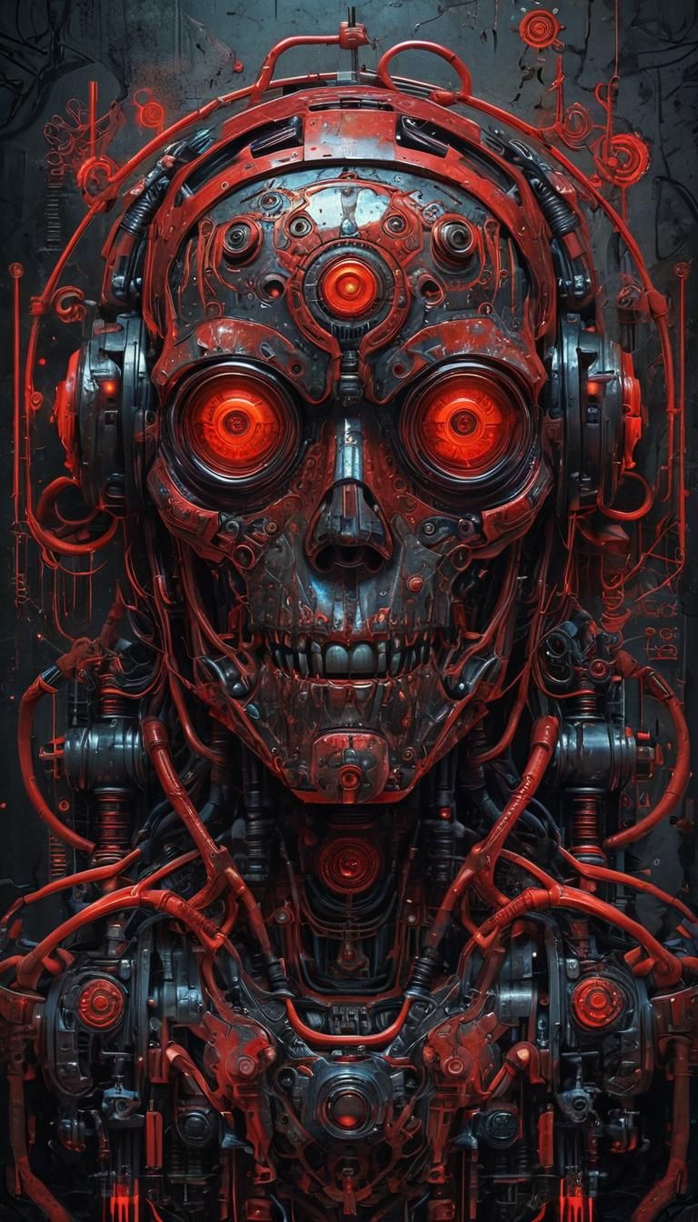 Three-Eyed Robot Deity in Cyberpunk Style