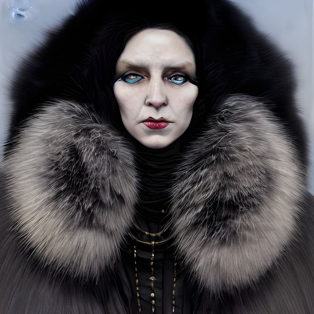 Photorealistic Witch with Fur Collar in Hyperrealism