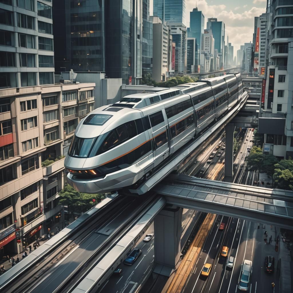 Futuristic City Monorail in Cinematic Style