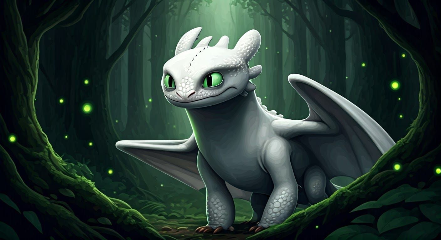 Majestic White Dragon in Ethereal Forest