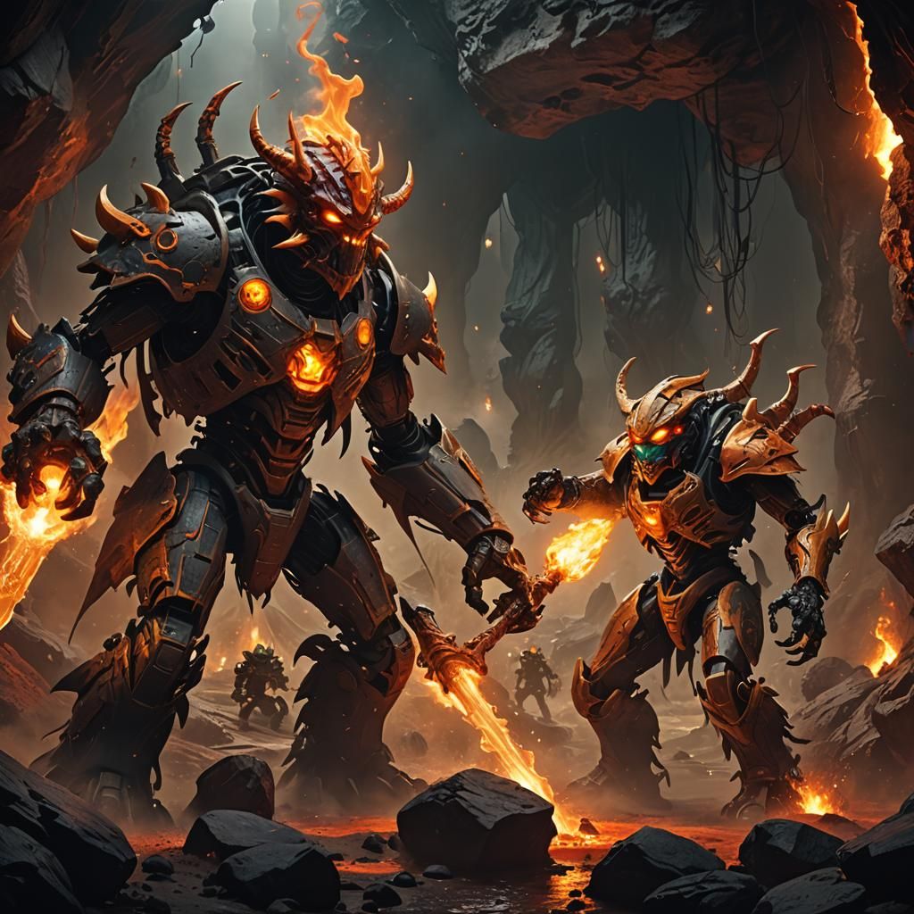 Bionicle Warrior in Fiery Cave Battle