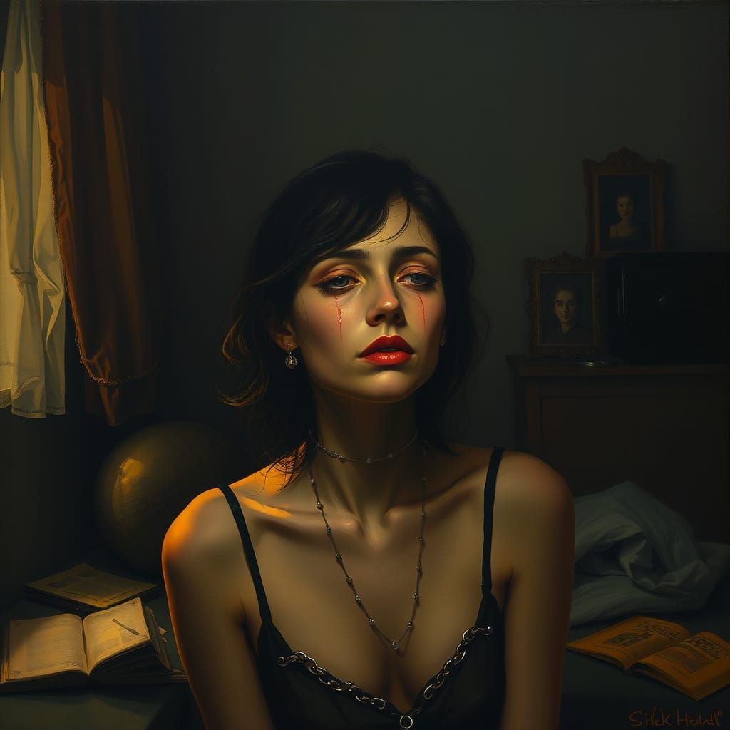 Melancholic Woman in Faded Memories