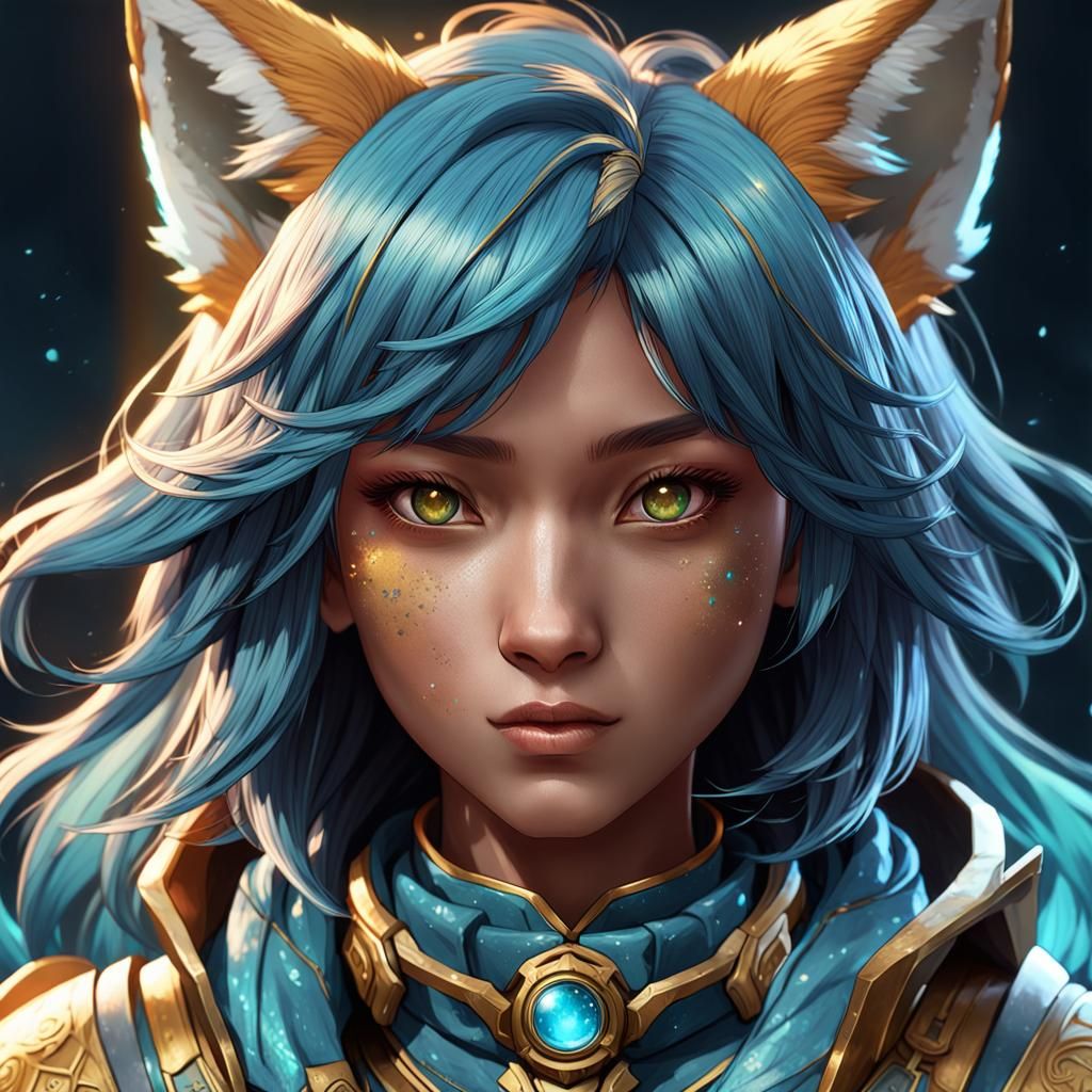 Female Kitsune Portrait in Hyperdetailed Style