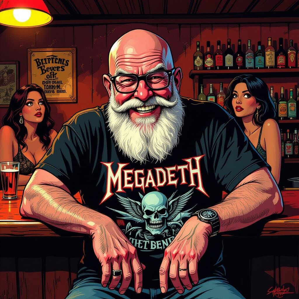 Comic Style Old Man at Dive Bar