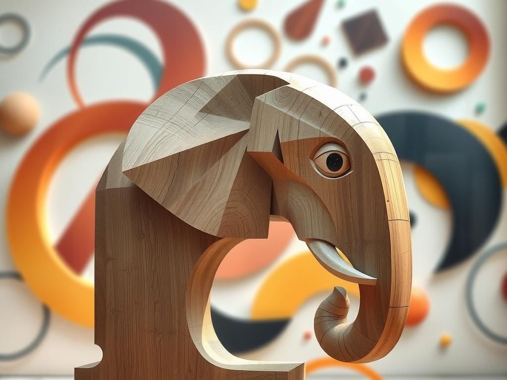 Abstract Wooden Elephant Sculpture in Modernist Style