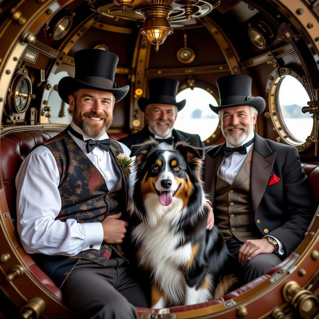 Victorian Explorers in Steampunk Rocket Ship