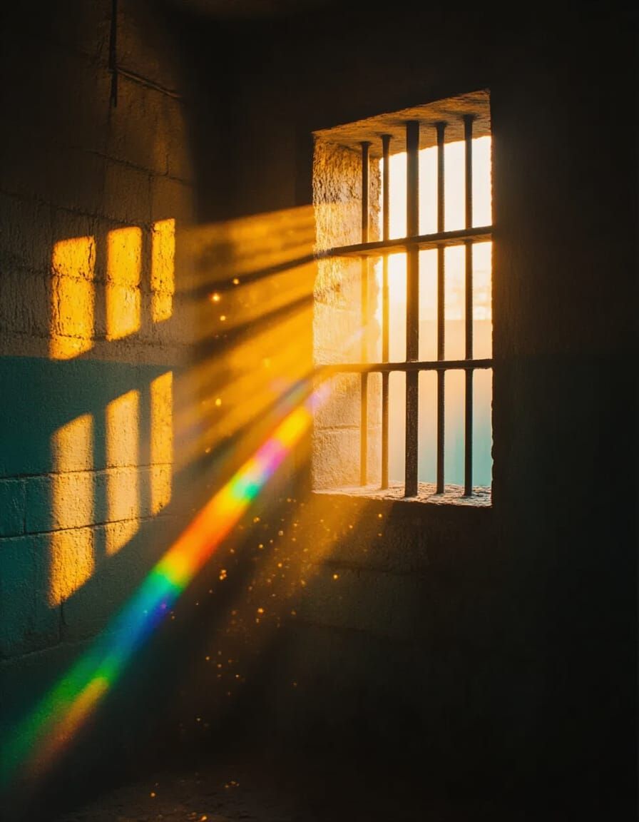 Hopeful Light Enters Dark Room: Cinematic Still