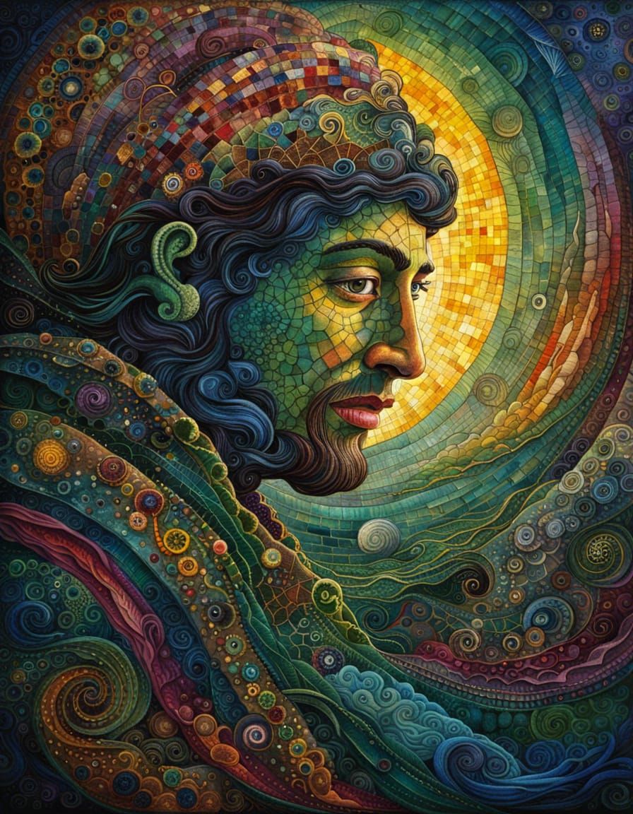 Cosmic Storybook Figure in Deep Warm Colors