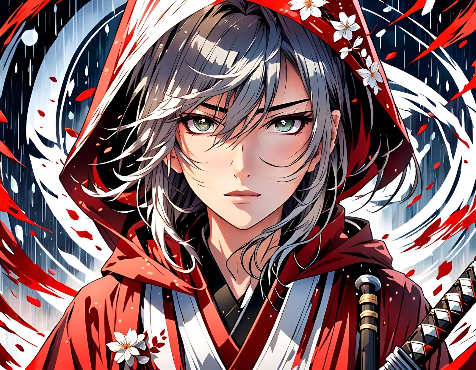 Anime Katana in Wind Vortex: Detailed Manga Art