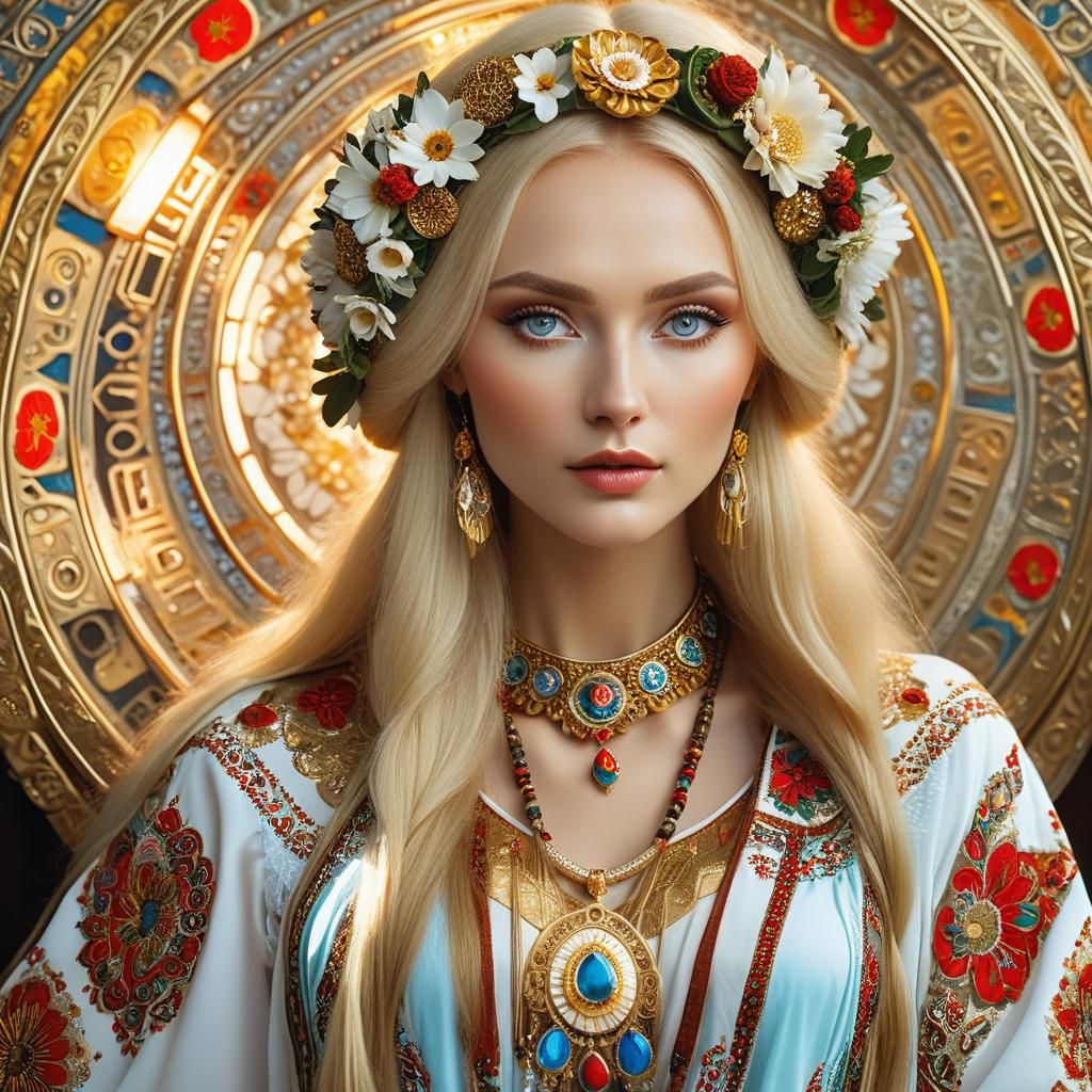 Slavic Beauty in Folk Art Style