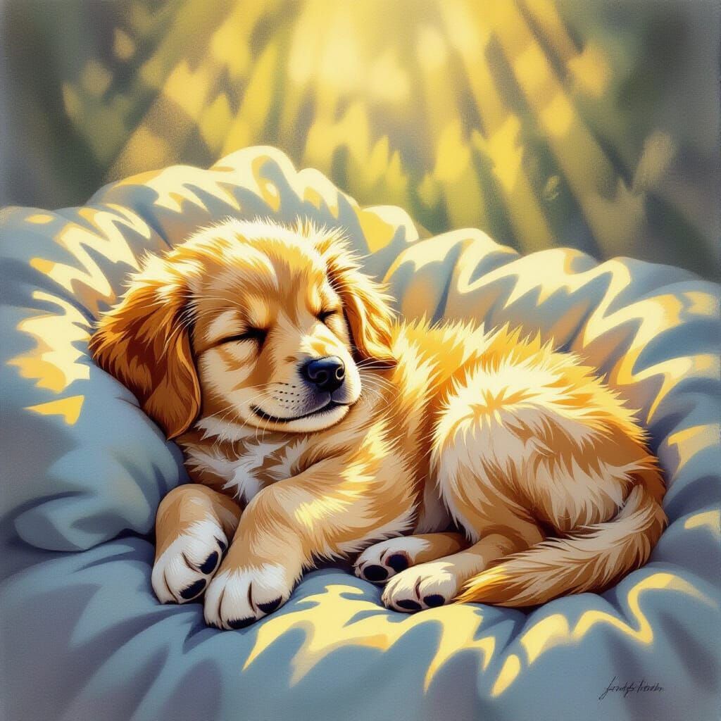 Golden Retriever Puppy Dreams of Summer Rain