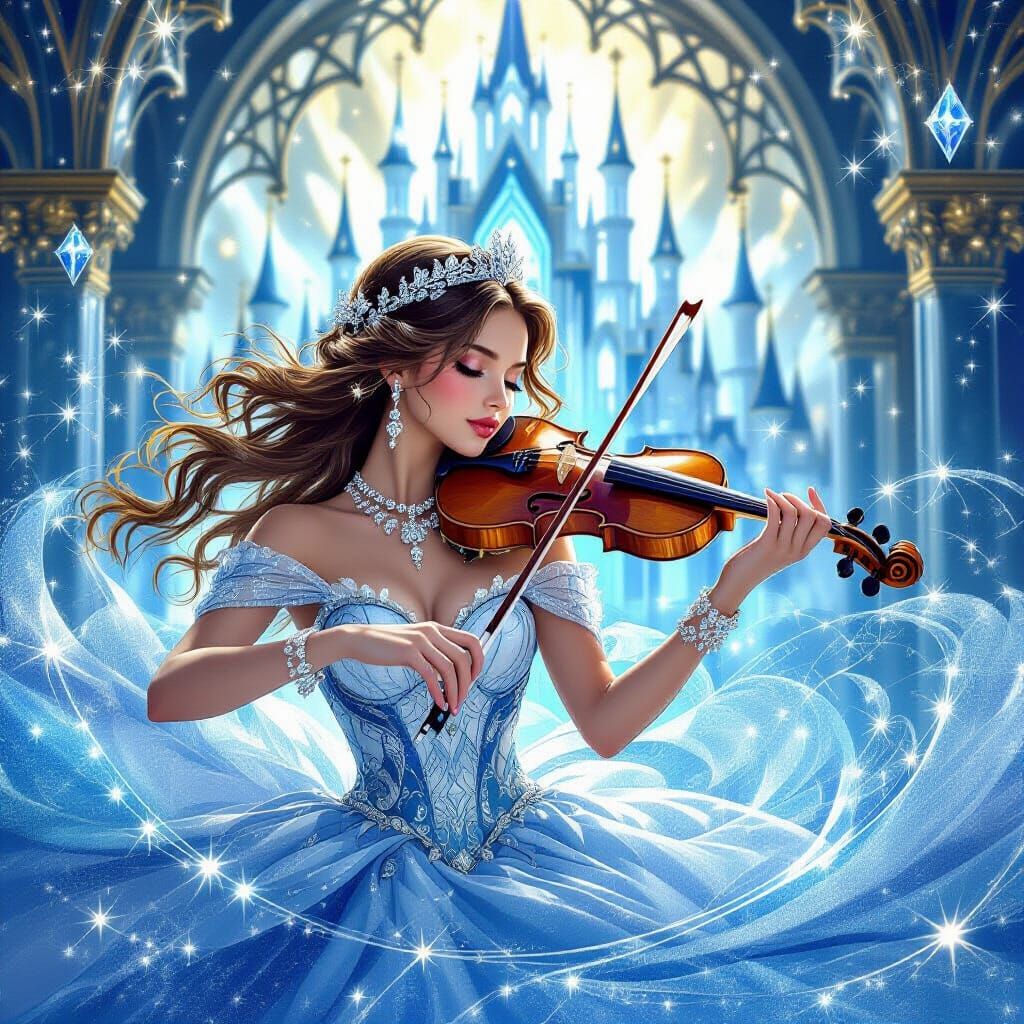 Ethereal Girl Performs Violin in Diamond Castle