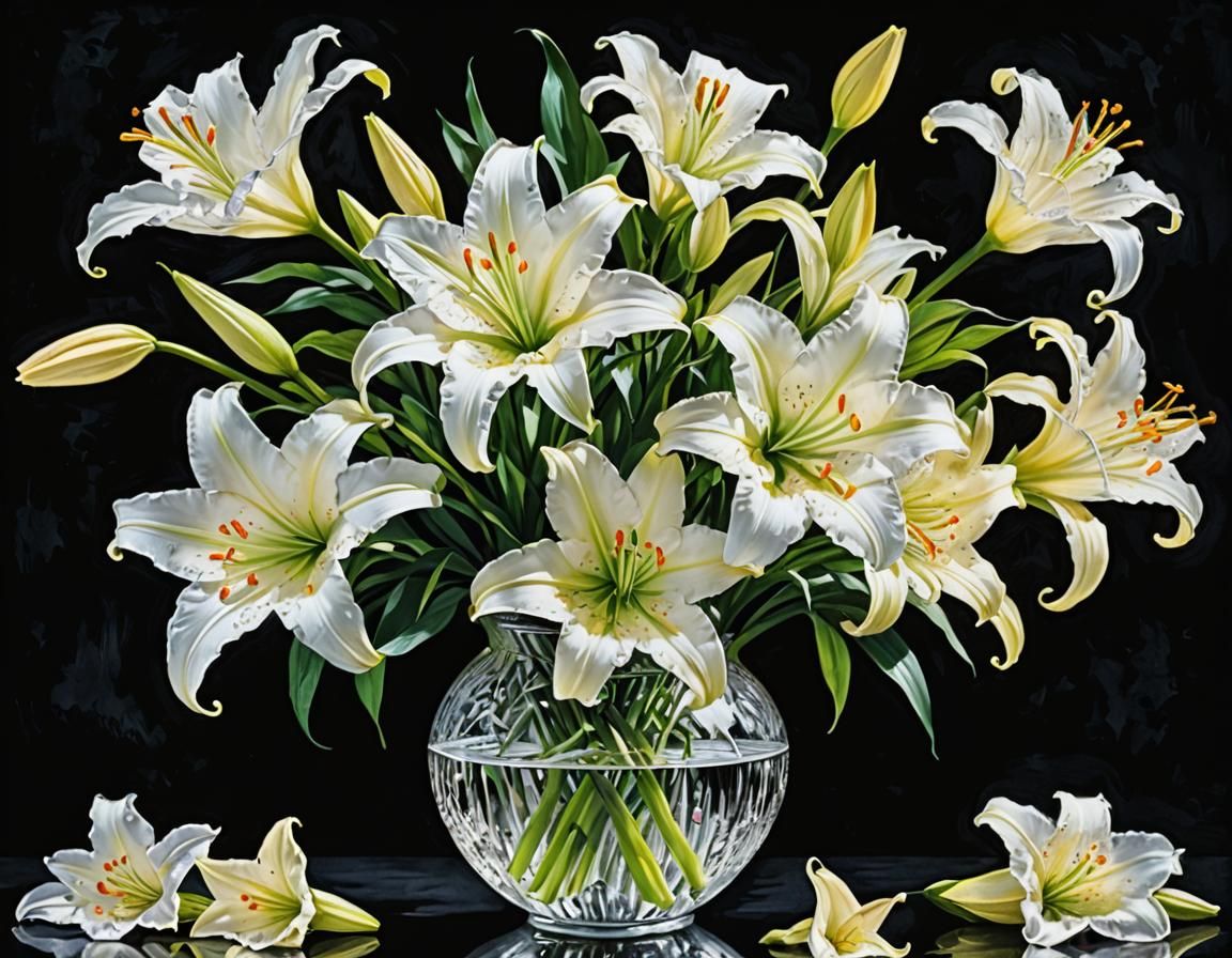 Creamy White Lilies in Vase: Monet-Inspired Watercolor