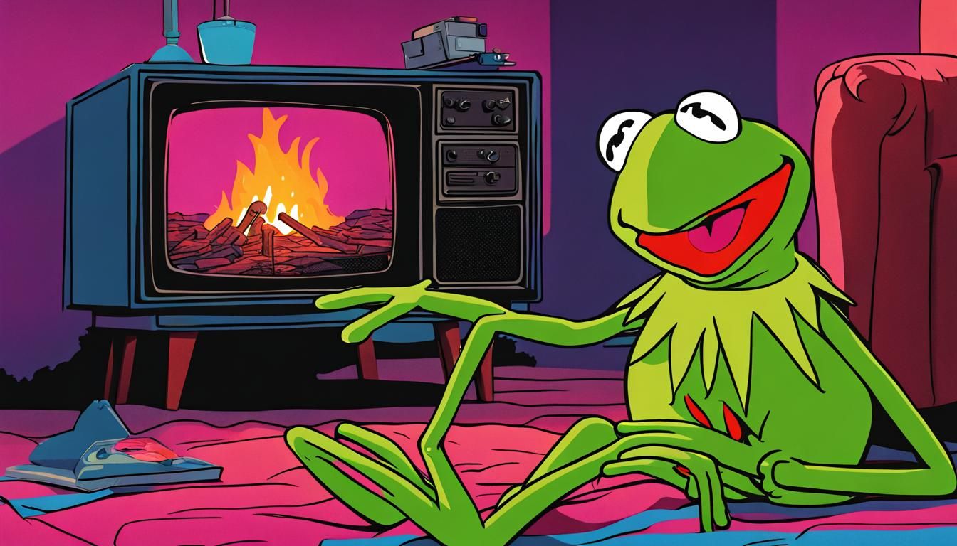 Kermit Watches 80s TV by Firelight