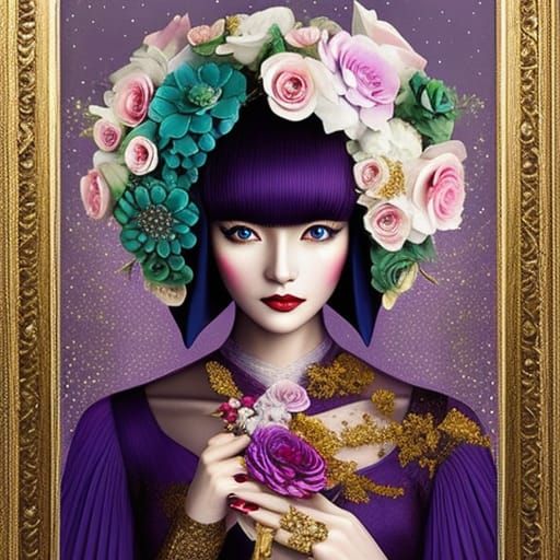 Elegant Fashion Portrait in Whimsical Surrealist Style