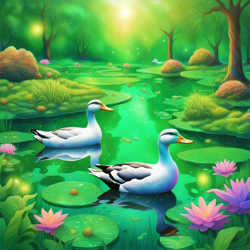 Ducks on Pond in Green Park Astral Illustration
