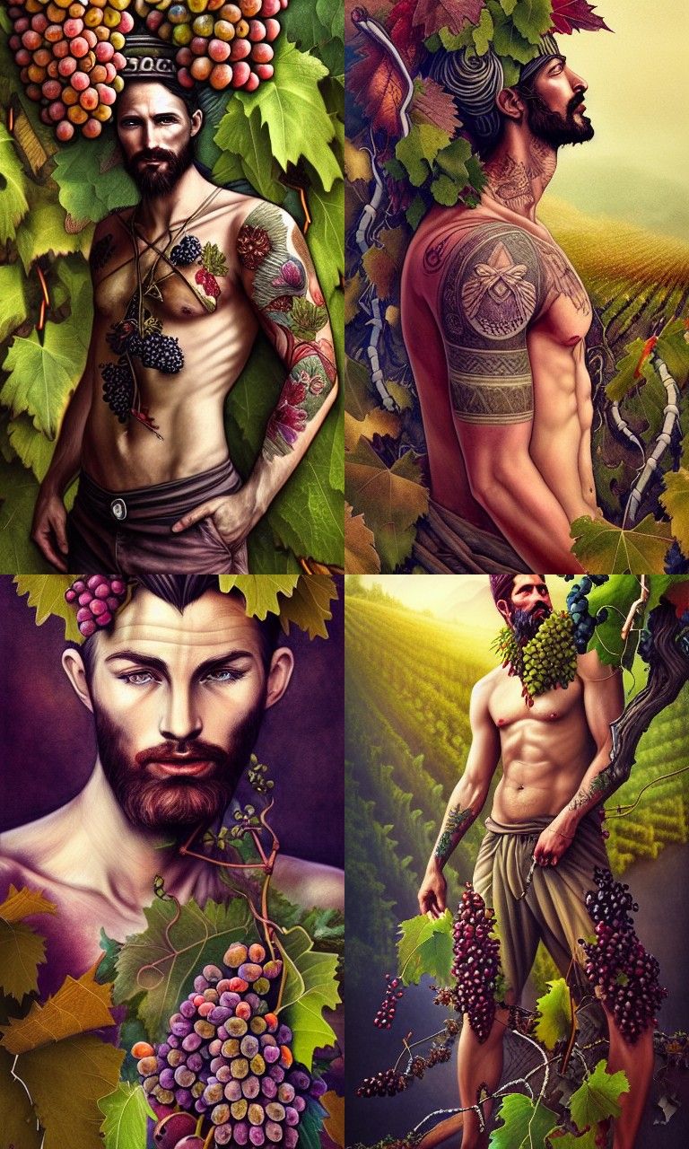 Rugged Harvest God in Vineyard: Matte Painting