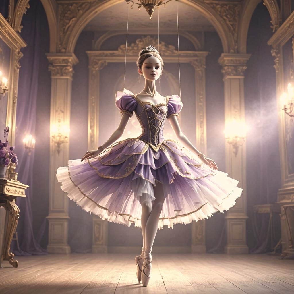 Ballerina Marionette on Stage in Dramatic Lighting