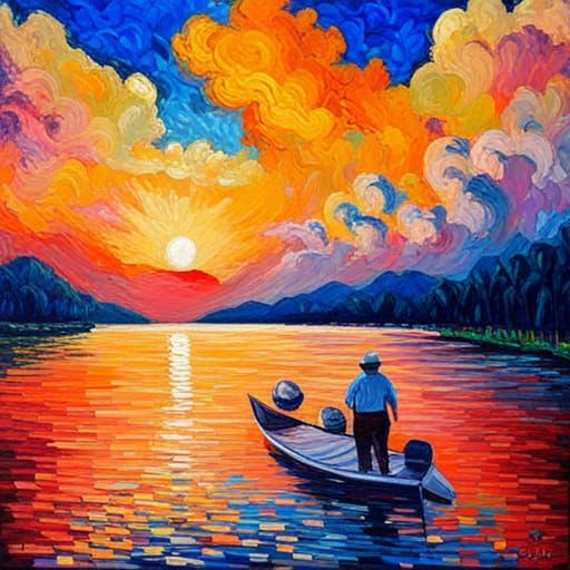 Neo-Impressionist Sun Obscured by Clouds Oil Painting