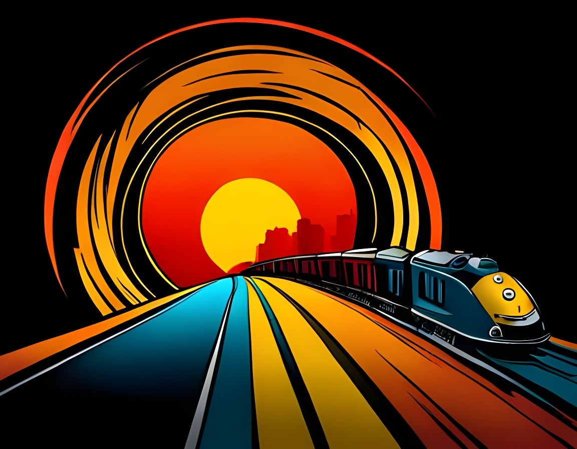 Cartoon Diorama City Train Tunnel in Pop Art Style