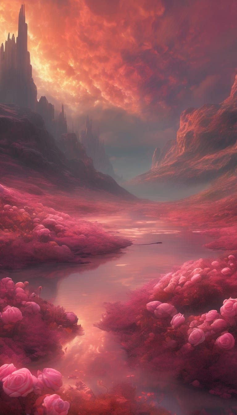 Dreamlike, Surreal Landscape in Rosy Dawn Light