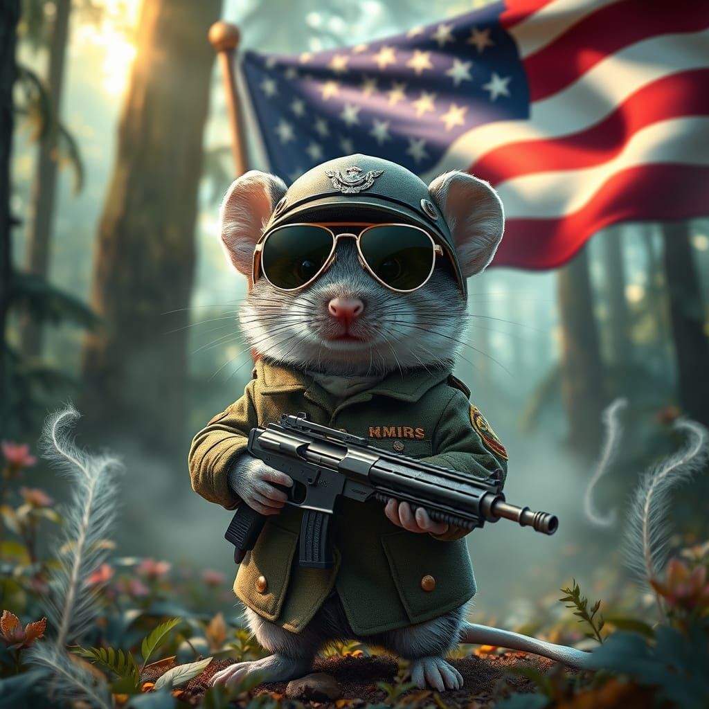 Whimsical Mouse in Camouflage Military Regalia