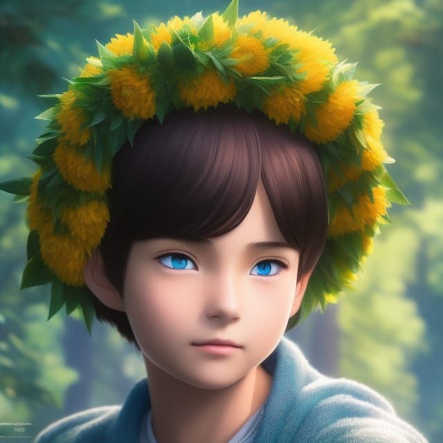 Ukrainian Boy Anime Style with Sunflower Wreath