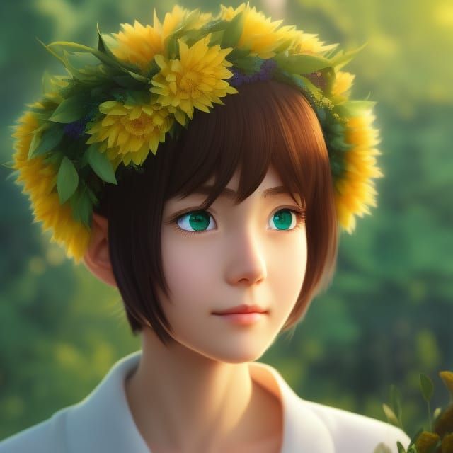Ukrainian Girl Anime Style with Sunflower Wreath