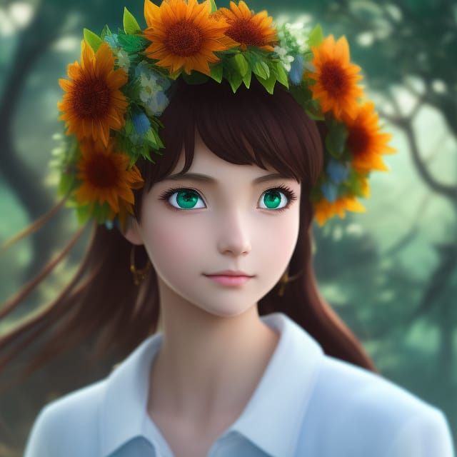 Ukrainian Girl Anime Style with Sunflower Wreath