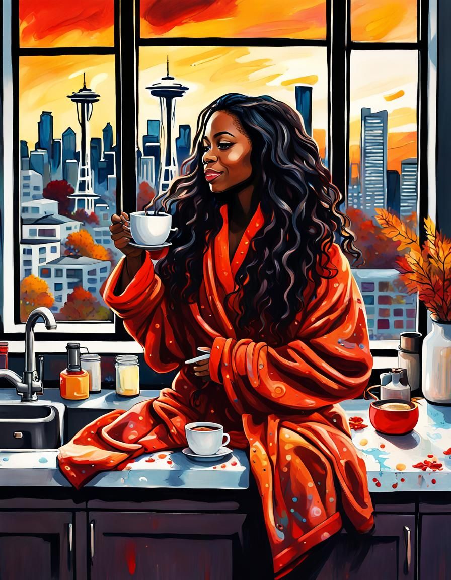 Seattle Morning: Black Woman in Graffiti Art Style