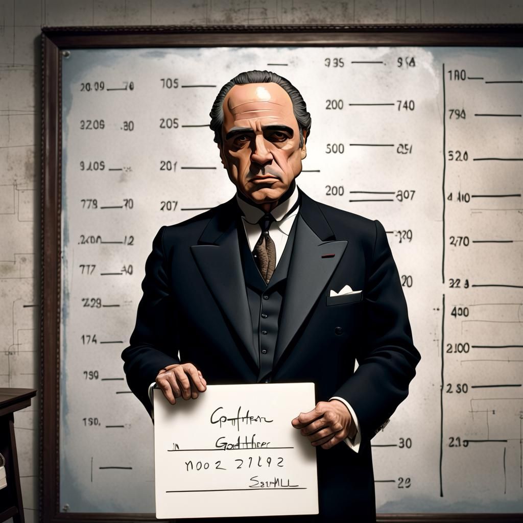 Don Corleone Mugshot in Cinematic Style