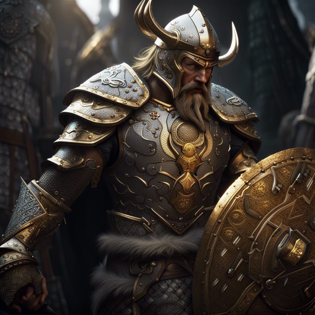 Viking Warrior in Gold and Silver Armour