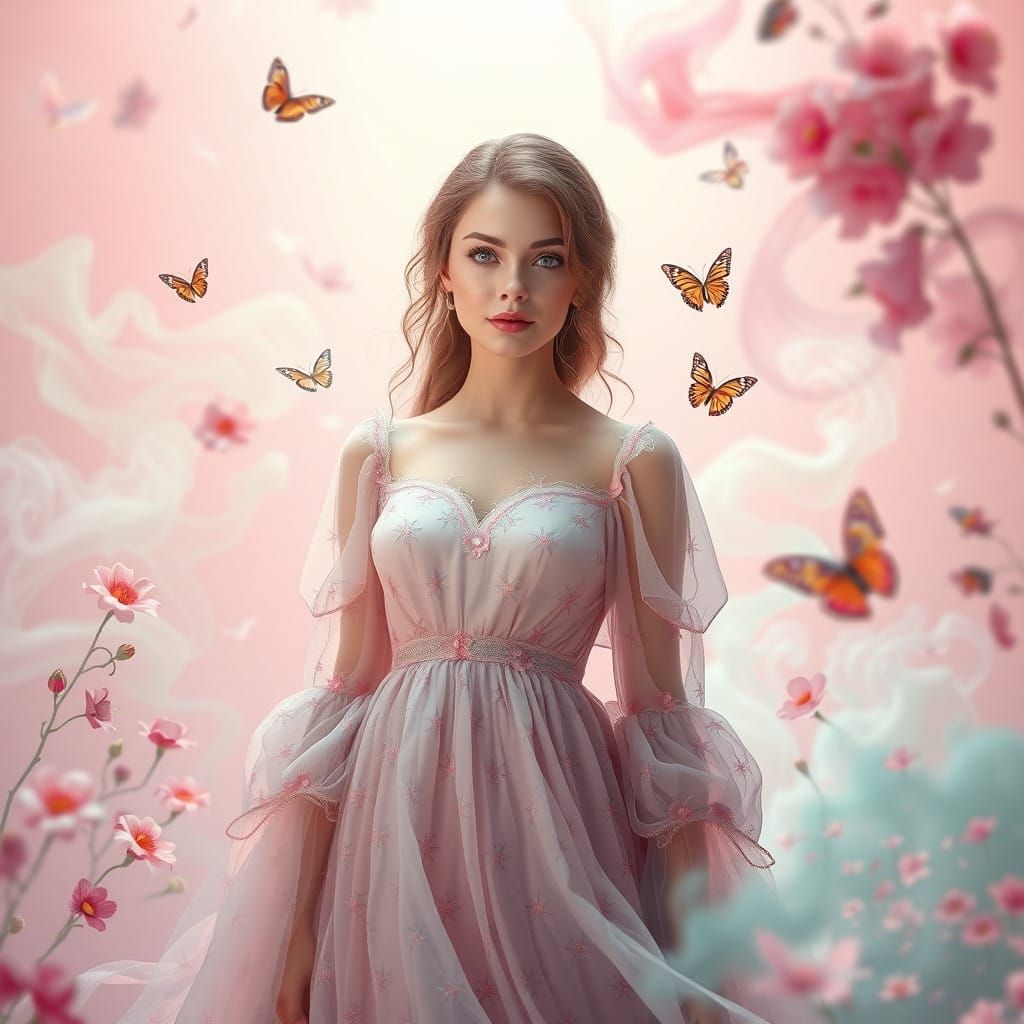 Serene Dreamscapes: Whimsical Mary Joy in Floral Wonderland