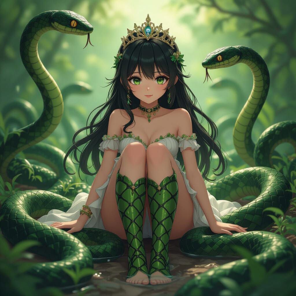 Girl With Snake Legs and Princess Tiara in 3D Anime Style