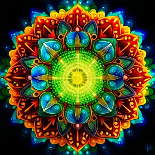 Vibrant Dot Art: Intricate Glowing Mandala