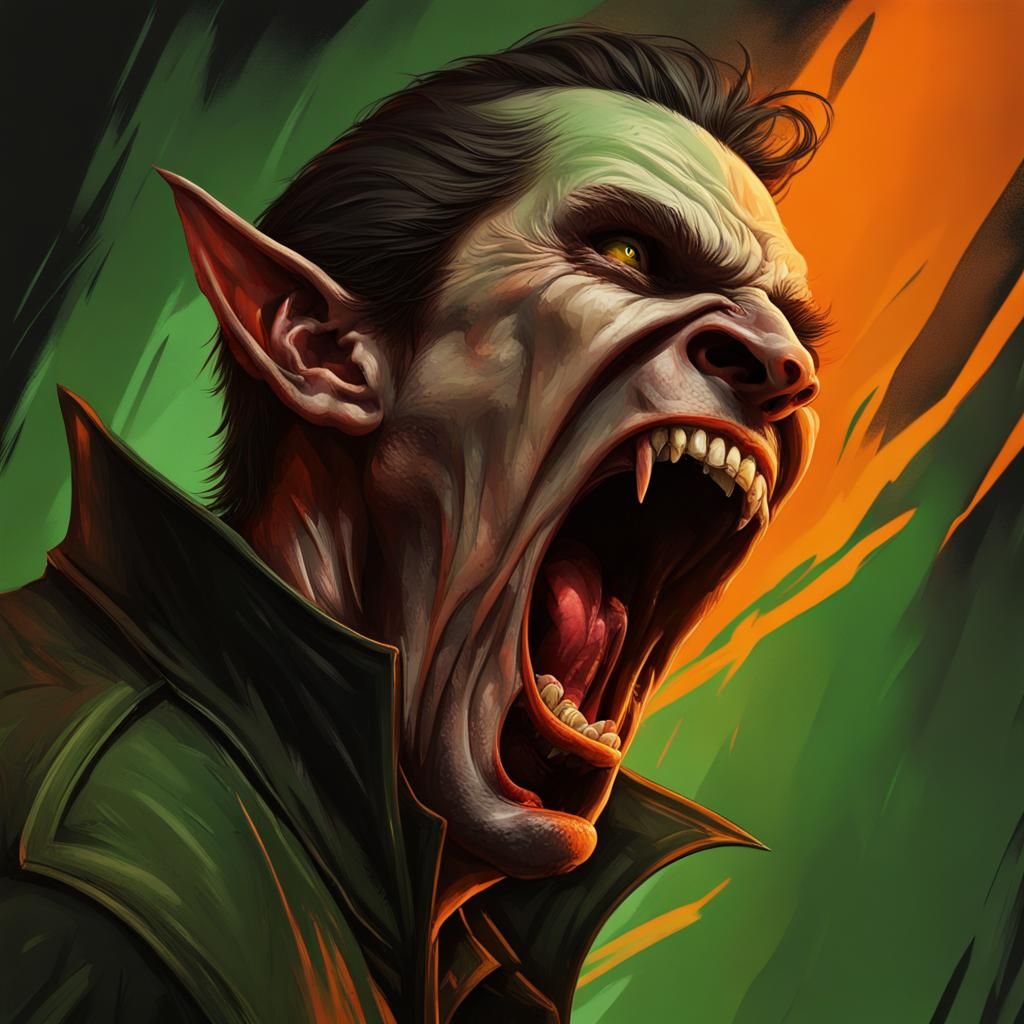 Animalistic Vampire Screaming in Chiaroscuro Style
