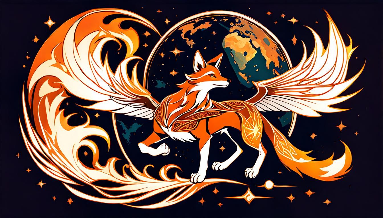 Fire Fox Descends in Art Nouveau Style