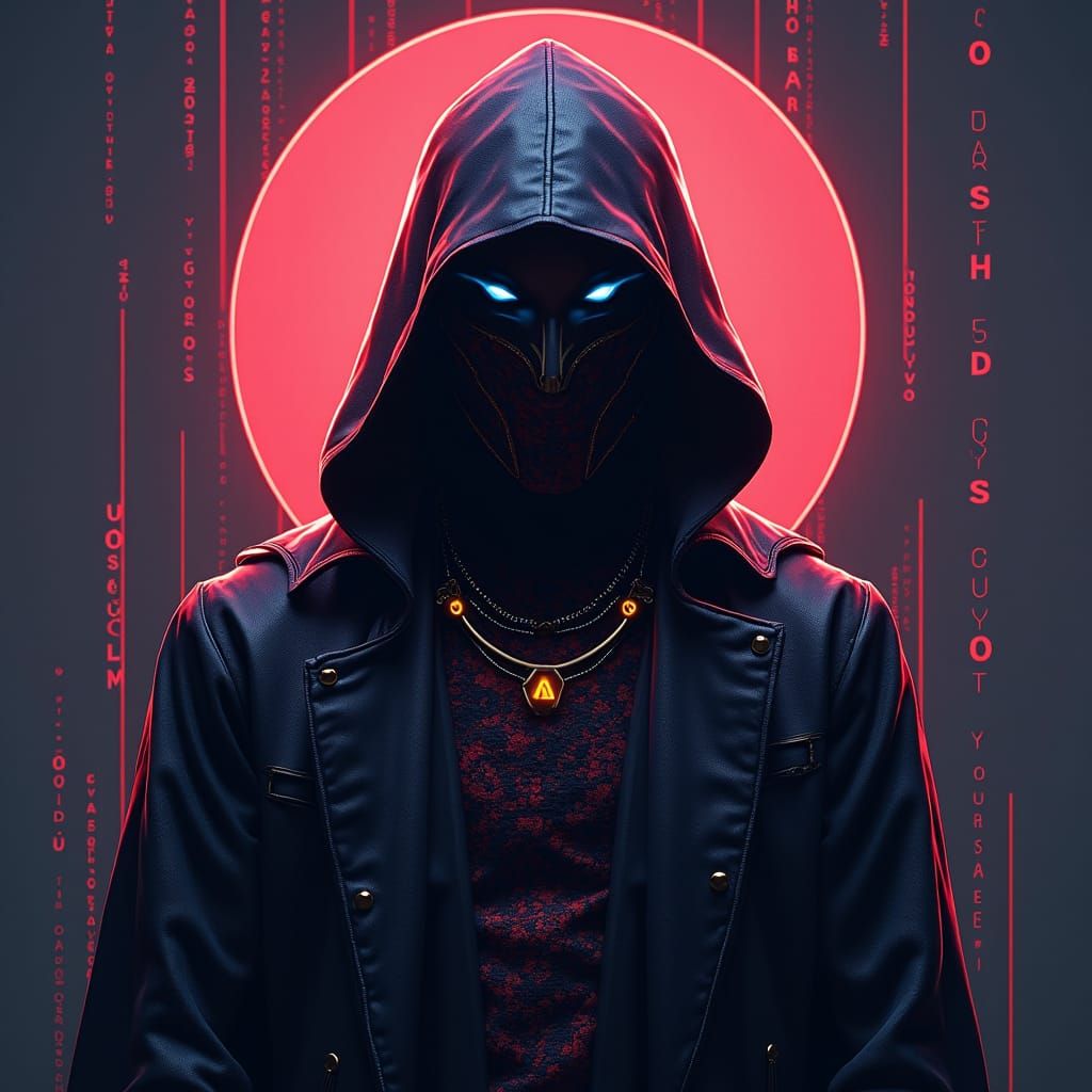 Cyberpunk Cyberlord in Geometric Art Nouveau Style